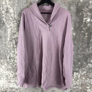 LL Bean Plus Size 2X Stretch Shawl Collar V Neck Sweater Purple Long Sleeve